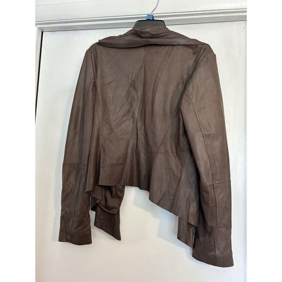 Neumann Marcus Brown Leather Open From Cascade Ruffle Zippered Sleeves - Picture 6 of 13